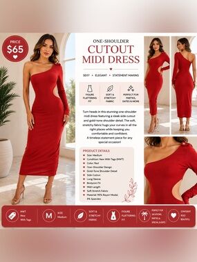 One-Shoulder Red Cutout Midi Dress by